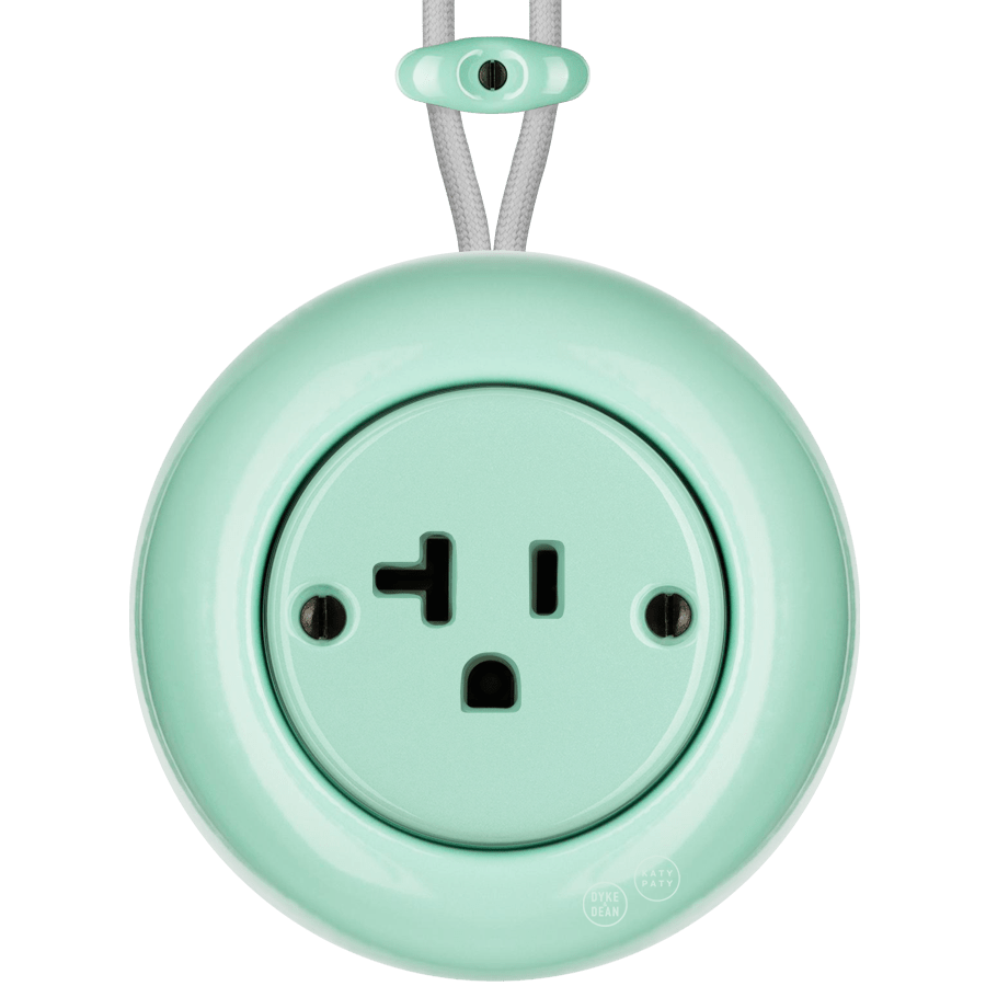 PORCELAIN KATY PATY COLONA ROUND SURFACE MOUNTED USA 20AMP SOCKET MINT GREEN - DYKE & DEAN