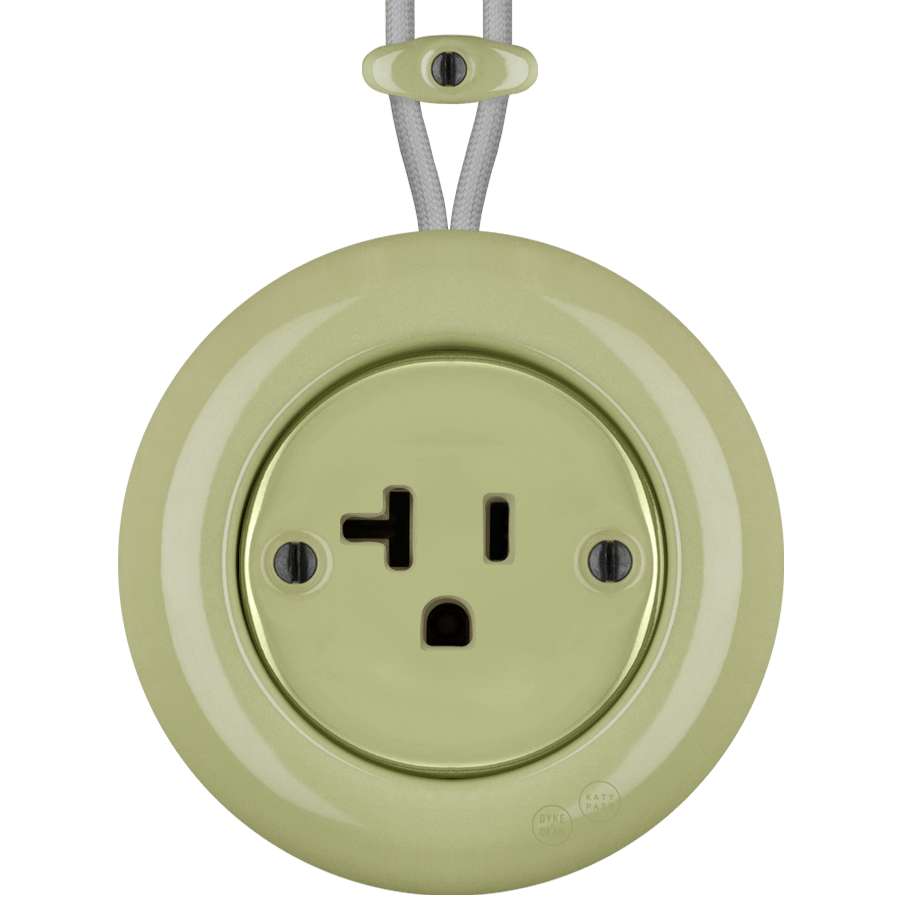 PORCELAIN KATY PATY COLONA ROUND SURFACE MOUNTED USA 20AMP SOCKET MOSS GREEN - DYKE & DEAN