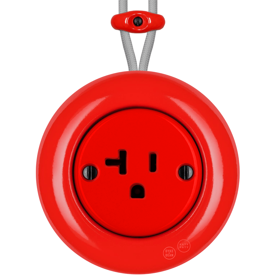 PORCELAIN KATY PATY COLONA ROUND SURFACE MOUNTED USA 20AMP SOCKET RED - DYKE & DEAN