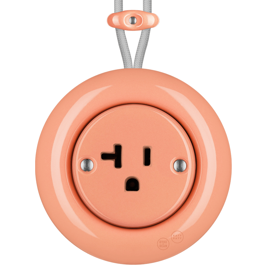 PORCELAIN KATY PATY COLONA ROUND SURFACE MOUNTED USA 20AMP SOCKET SALMON PINK - DYKE & DEAN