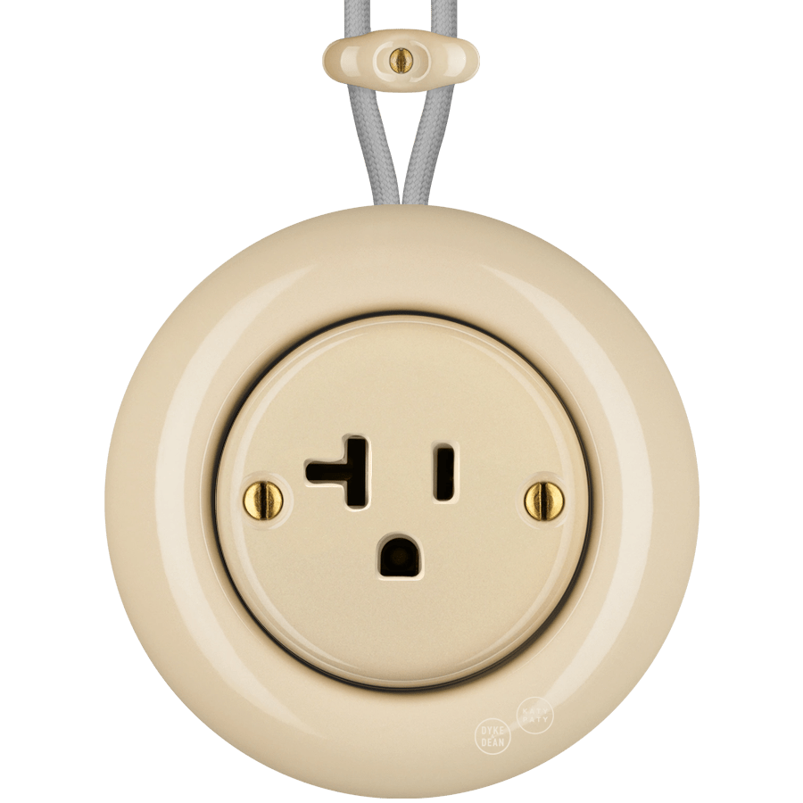 PORCELAIN KATY PATY COLONA ROUND SURFACE MOUNTED USA 20AMP SOCKET SAND - DYKE & DEAN