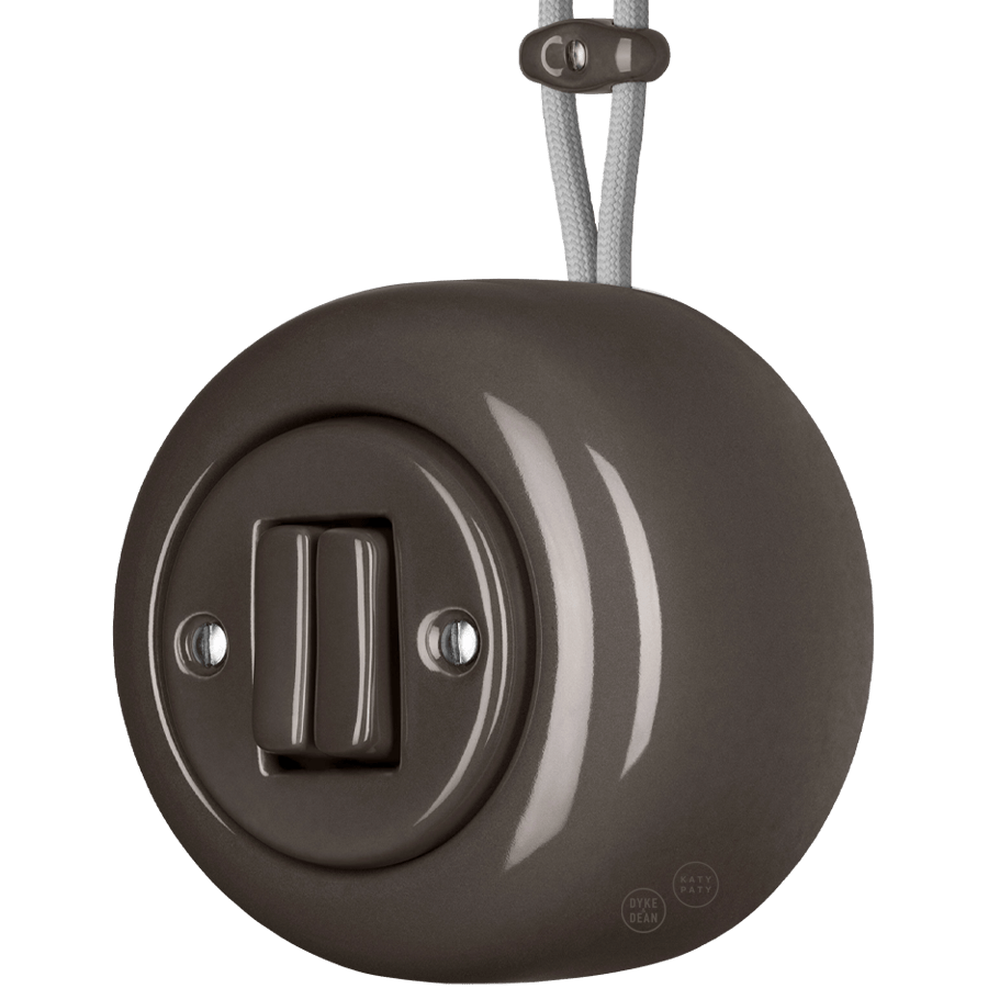 PORCELAIN ROUND SURFACE MOUNTED DOUBLE SLIM BUTTON SWITCH BROWN - DYKE & DEAN