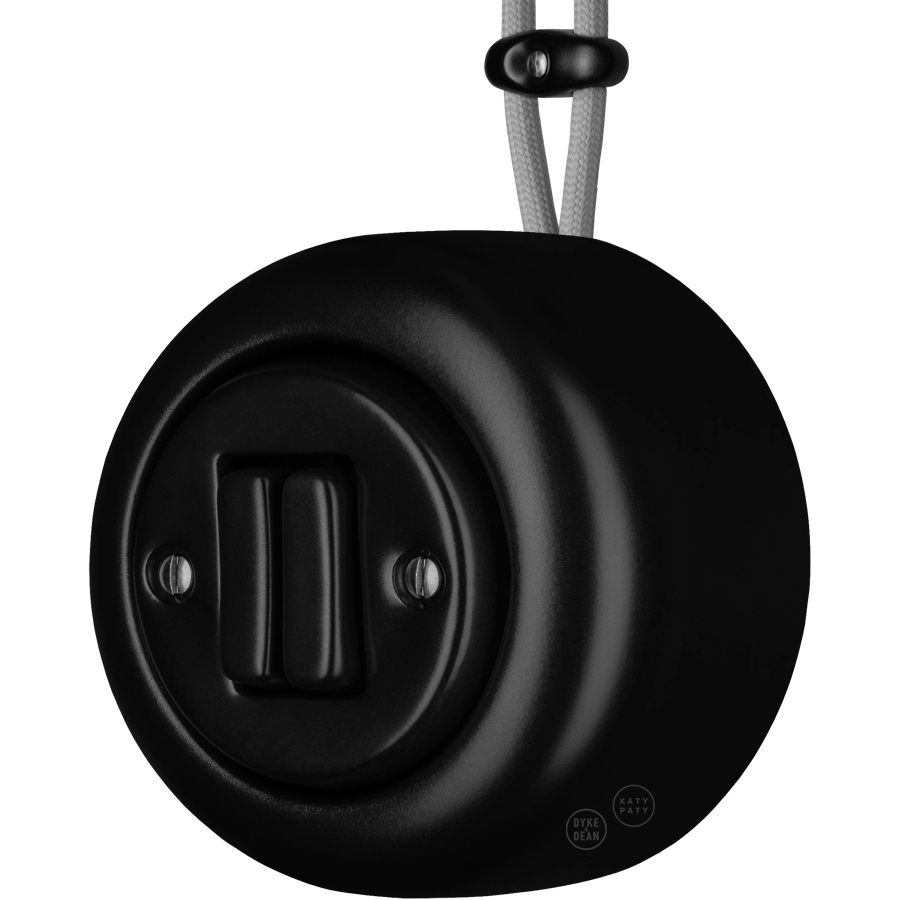 PORCELAIN ROUND SURFACE MOUNTED DOUBLE SLIM BUTTON SWITCH MATTE BLACK - DYKE & DEAN