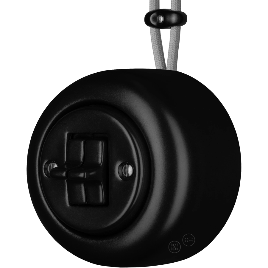 PORCELAIN ROUND SURFACE MOUNTED DOUBLE TOGGLE BUTTON SWITCH MATTE BLACK - DYKE & DEAN