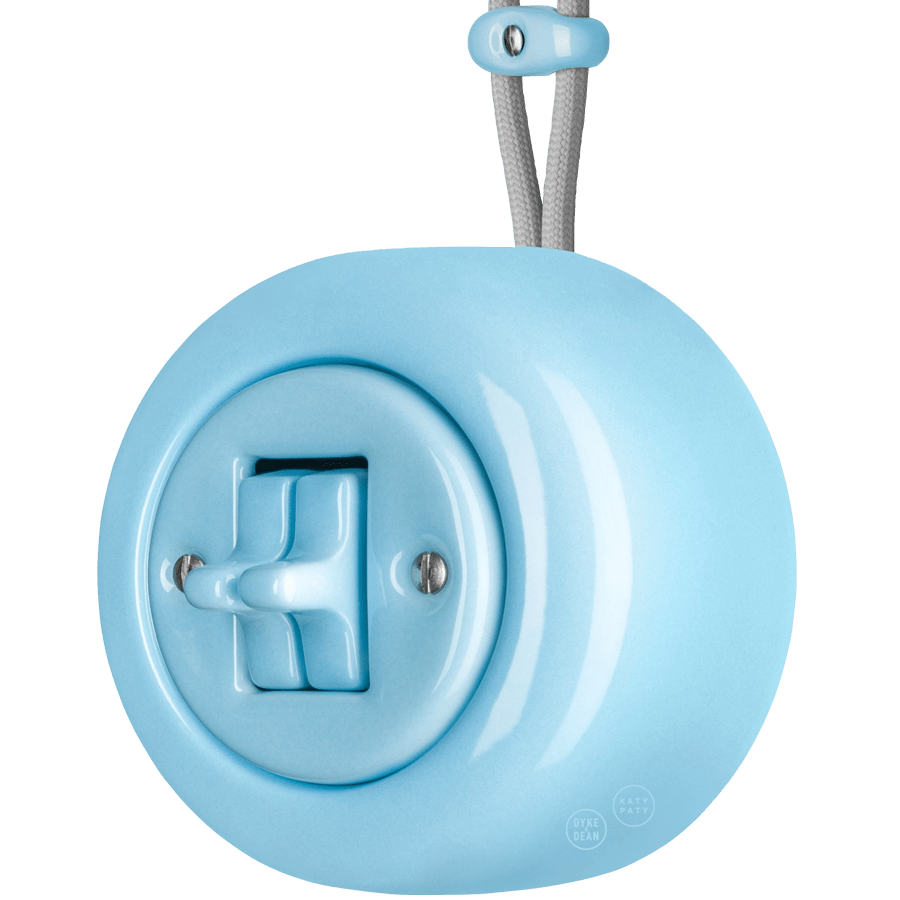 PORCELAIN ROUND SURFACE MOUNTED DOUBLE TOGGLE BUTTON SWITCH PASTEL BLUE - DYKE & DEAN