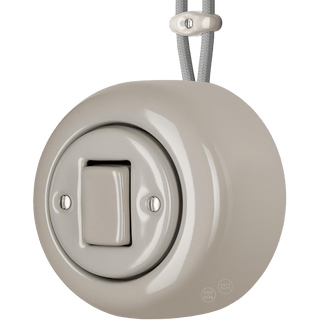 PORCELAIN ROUND SURFACE MOUNTED FAT BUTTON SWITCH CAPPUCCINO - DYKE & DEAN