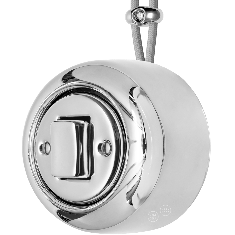 PORCELAIN ROUND SURFACE MOUNTED FAT BUTTON SWITCH CHROME - DYKE & DEAN