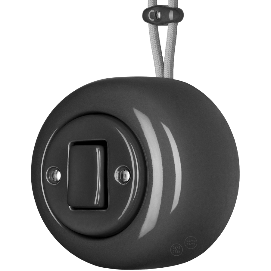PORCELAIN ROUND SURFACE MOUNTED FAT BUTTON SWITCH DARK GREY - DYKE & DEAN