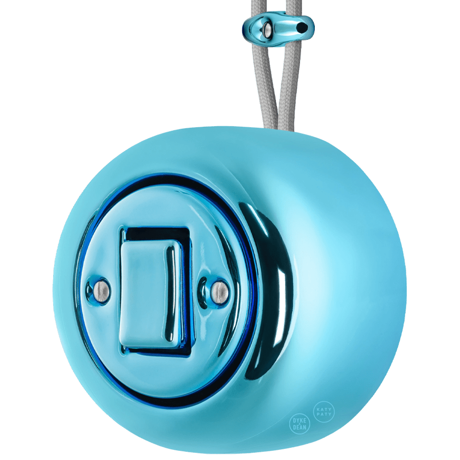 PORCELAIN ROUND SURFACE MOUNTED FAT BUTTON SWITCH SKY BLUE - DYKE & DEAN