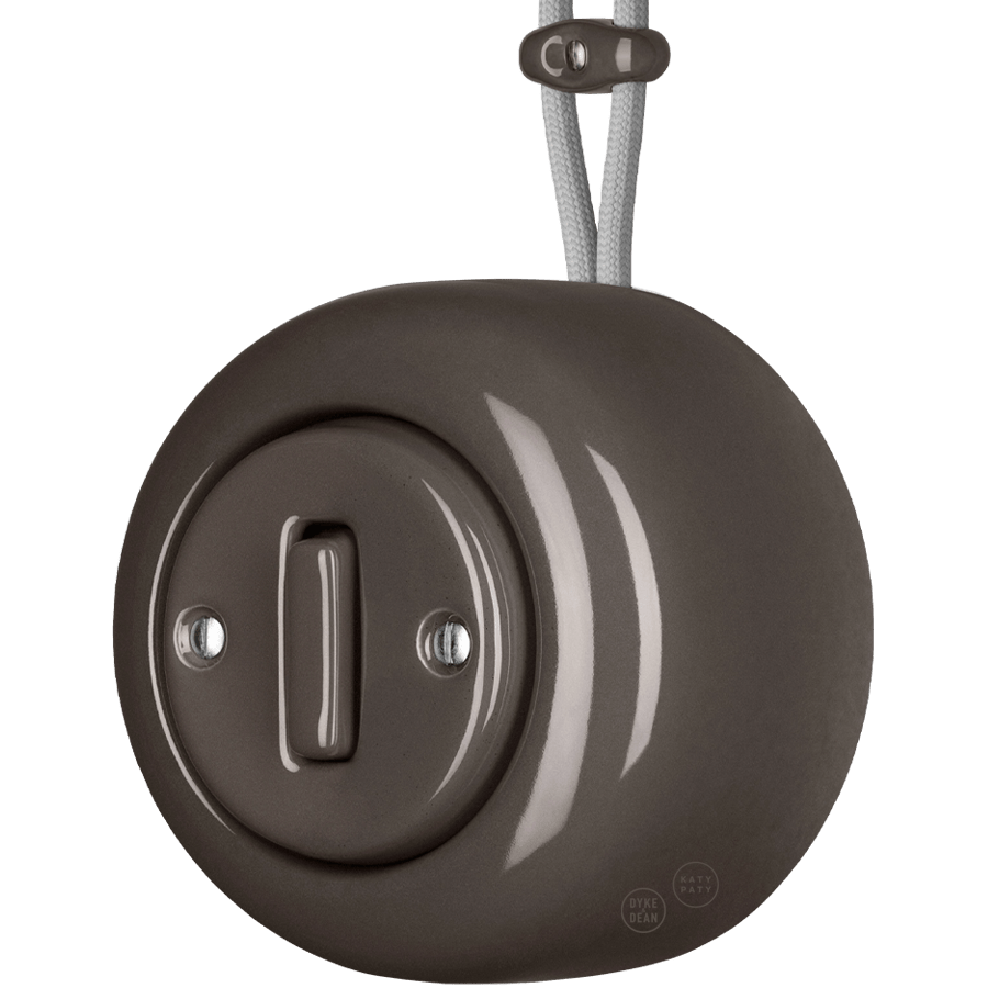 PORCELAIN ROUND SURFACE MOUNTED SLIM BUTTON SWITCH BROWN - DYKE & DEAN