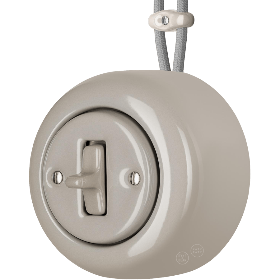 PORCELAIN ROUND SURFACE MOUNTED TOGGLE BUTTON SWITCH CAPPUCCINO - DYKE & DEAN