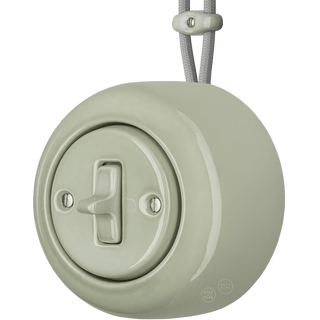 PORCELAIN ROUND SURFACE MOUNTED TOGGLE BUTTON SWITCH GREY GREEN - DYKE & DEAN