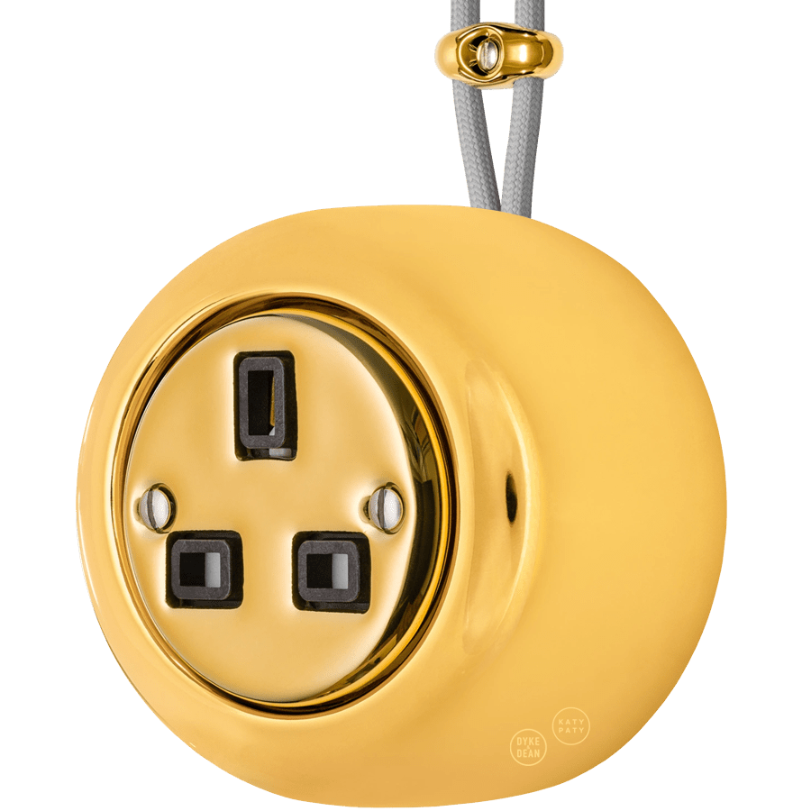 PORCELAIN ROUND SURFACE MOUNTED UK SOCKET GOLD - DYKE & DEAN