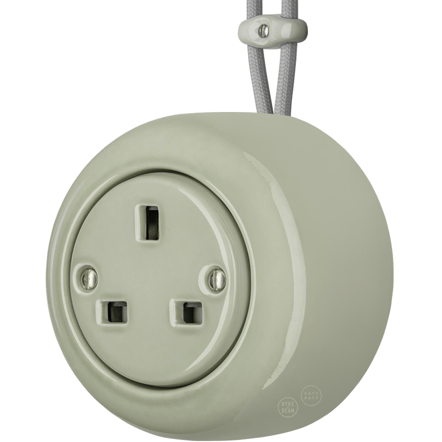PORCELAIN ROUND SURFACE MOUNTED UK SOCKET GREY GREEN - DYKE & DEAN