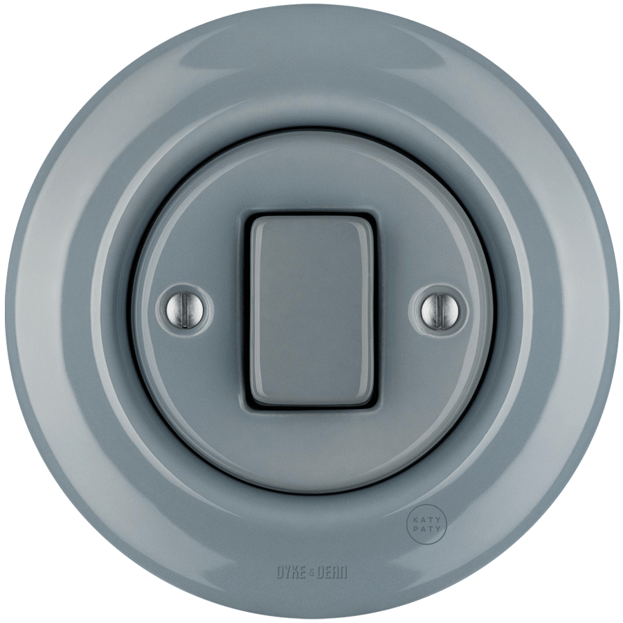 PORCELAIN WALL LIGHT SWITCH ASH GREY FAT BUTTON - DYKE & DEAN