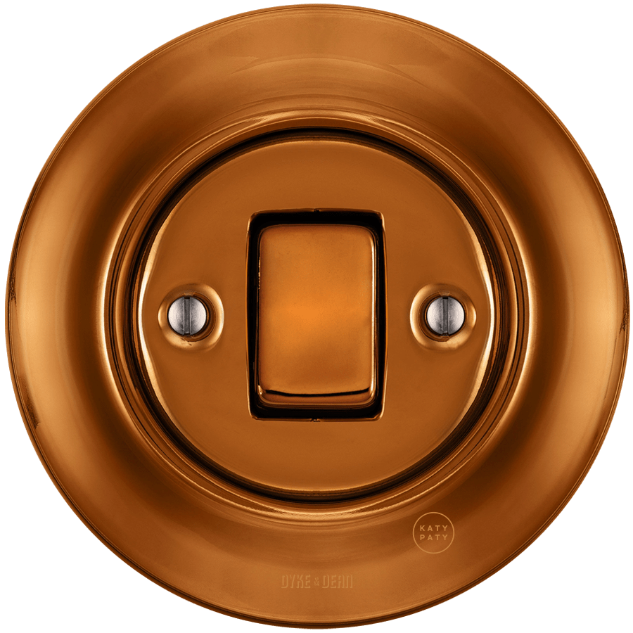 PORCELAIN WALL LIGHT SWITCH BRONZE FAT BUTTON - DYKE & DEAN