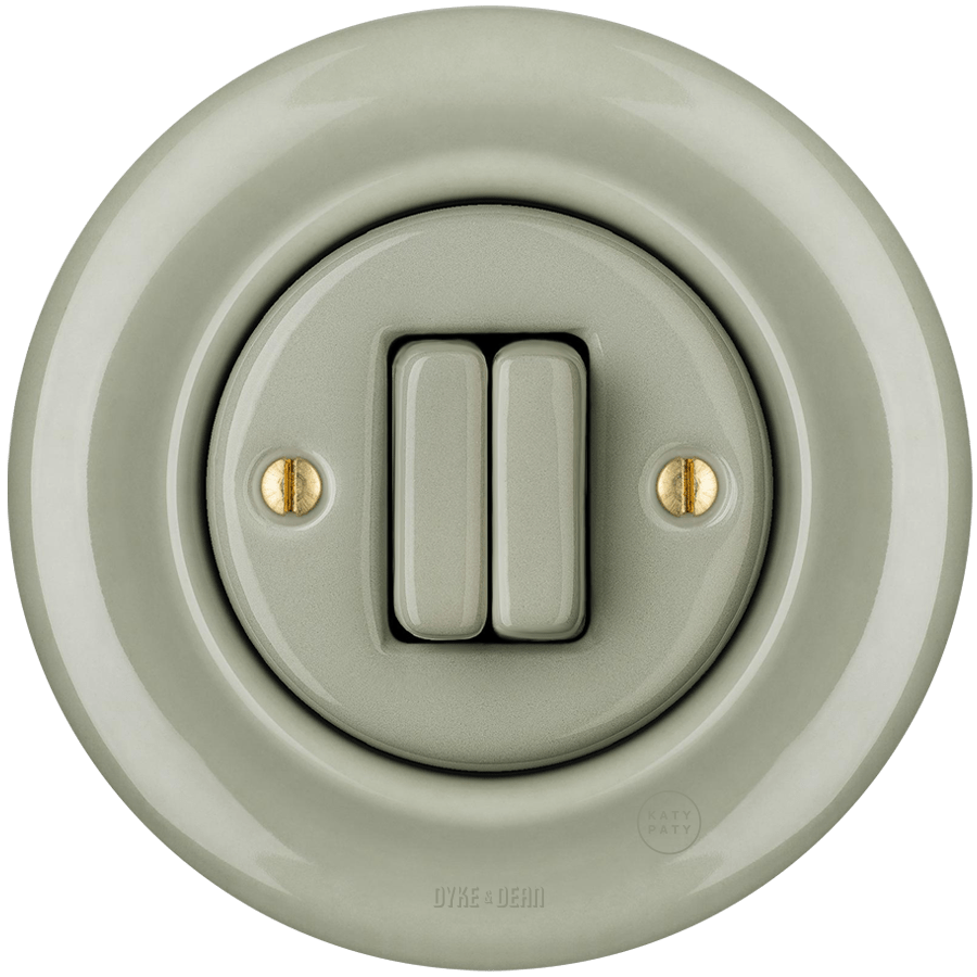 PORCELAIN WALL LIGHT SWITCH GREY GREEN DOUBLE - DYKE & DEAN