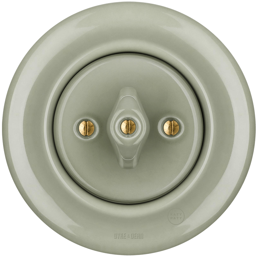 PORCELAIN WALL LIGHT SWITCH GREY GREEN ROTARY - DYKE & DEAN