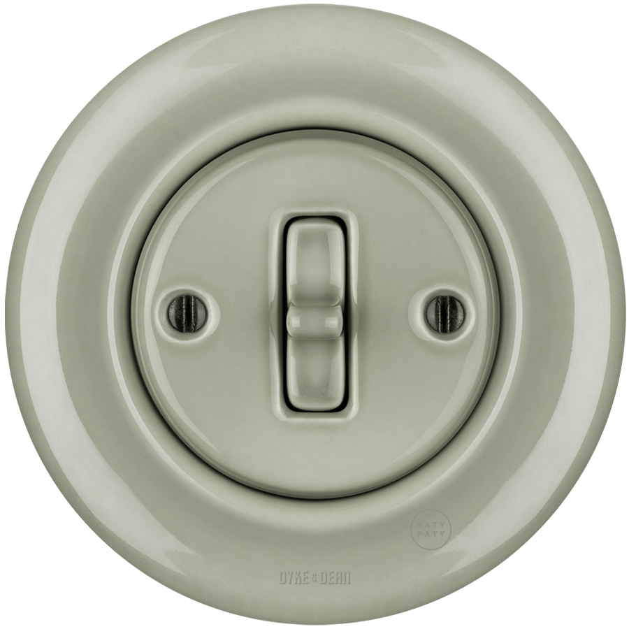 PORCELAIN WALL LIGHT SWITCH GREY GREEN TOGGLE - DYKE & DEAN