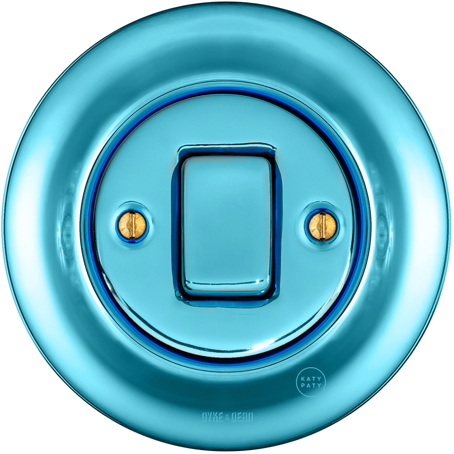 PORCELAIN WALL LIGHT SWITCH SKY BLUE FAT BUTTON - DYKE & DEAN