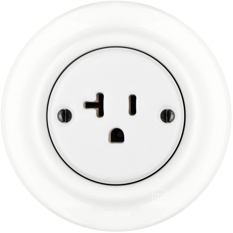 PORCELAIN WALL SOCKET USA WHITE 20 AMP - DYKE & DEAN