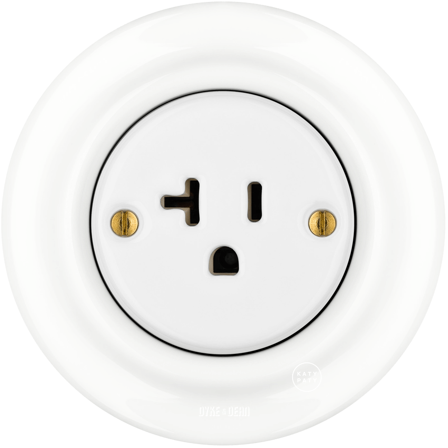 PORCELAIN WALL SOCKET USA WHITE 20 AMP - DYKE & DEAN