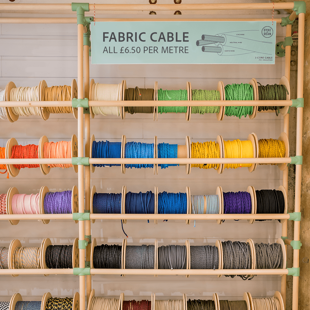 RED & WHITE STRIPE FABRIC CABLE - DYKE & DEAN