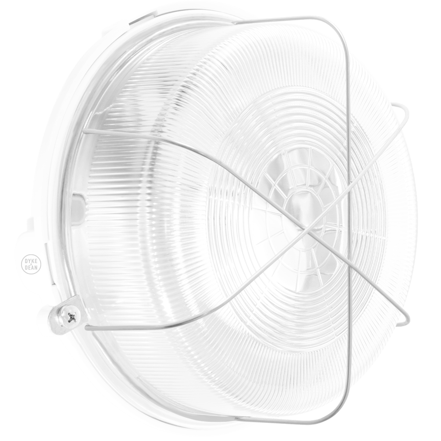 ROUND BULKHEAD WHITE DUROPLAST CLEAR GLASS - DYKE & DEAN