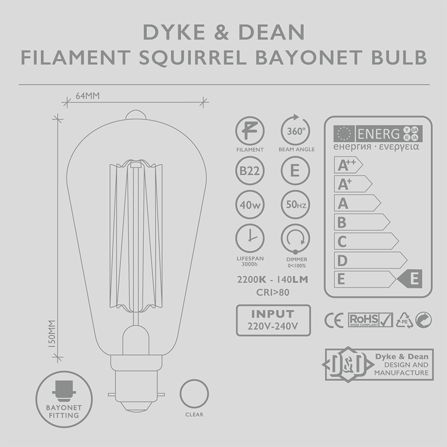 SQUIRREL FILAMENT BAYONET BULB OUTLET - DYKE & DEAN