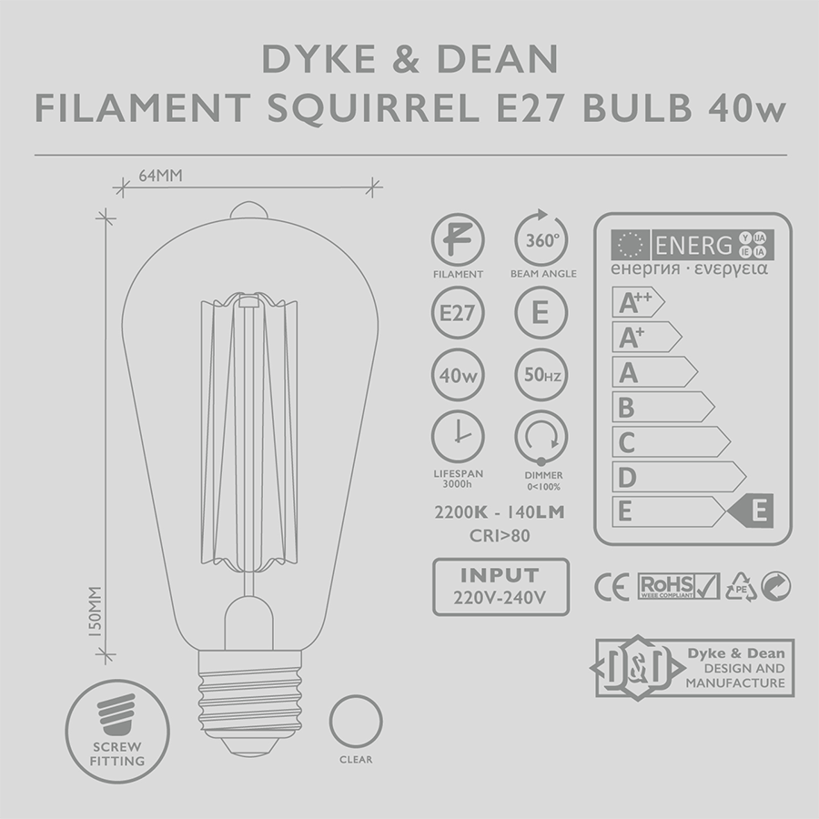 SQUIRREL FILAMENT E27 BULB OUTLET - DYKE & DEAN