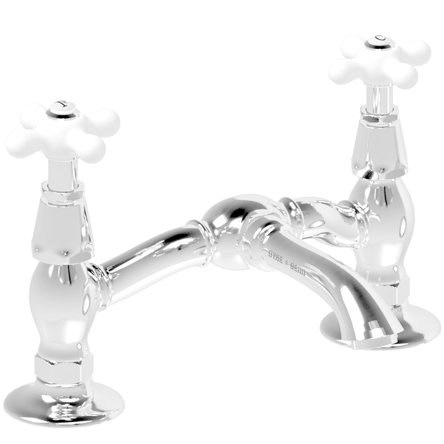 SURFACE MOUNTED TWIN BRIDGE PIC 'N' MIX PORCELAIN TAPS - DYKE & DEAN