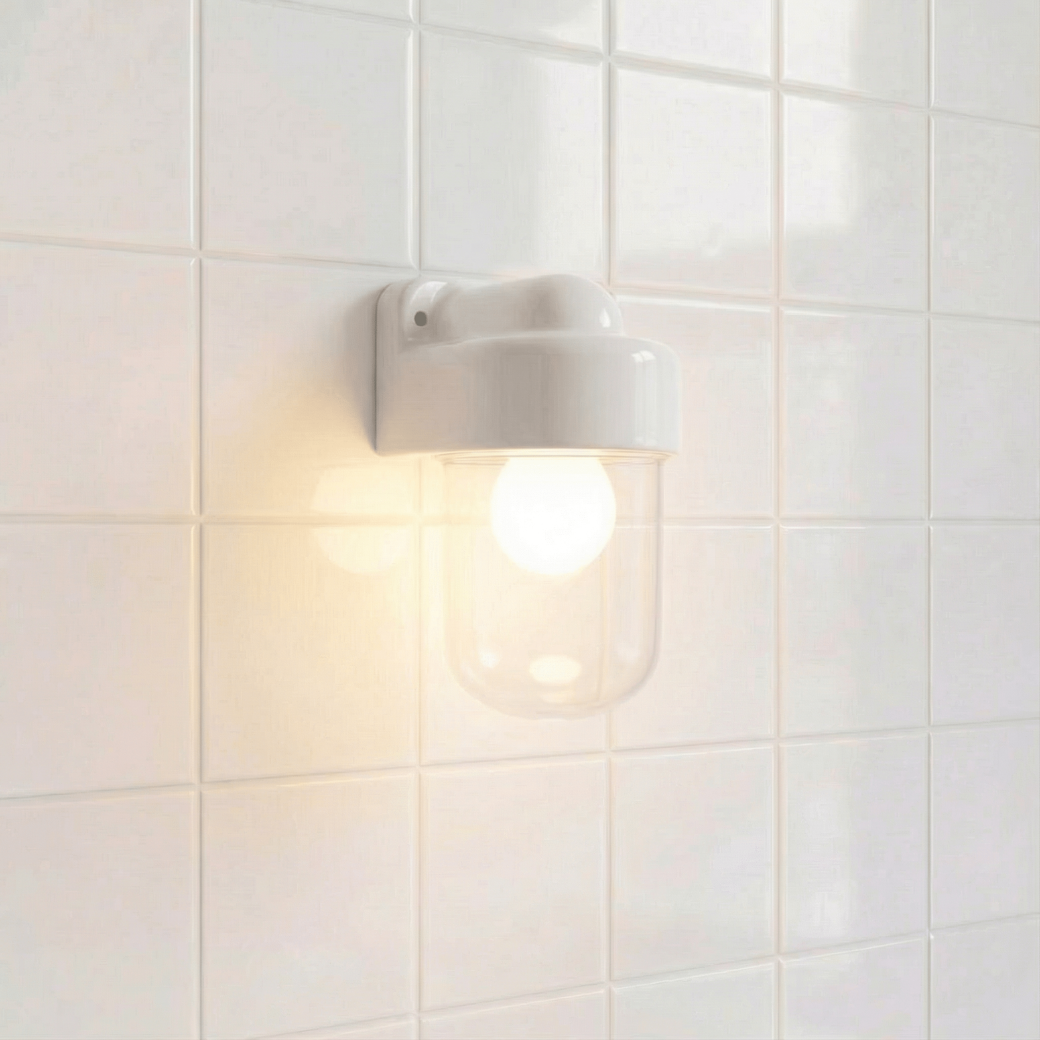 WHITE CLEAR PORCELAIN WATERPROOF SAUNA WALL LIGHT - DYKE & DEAN