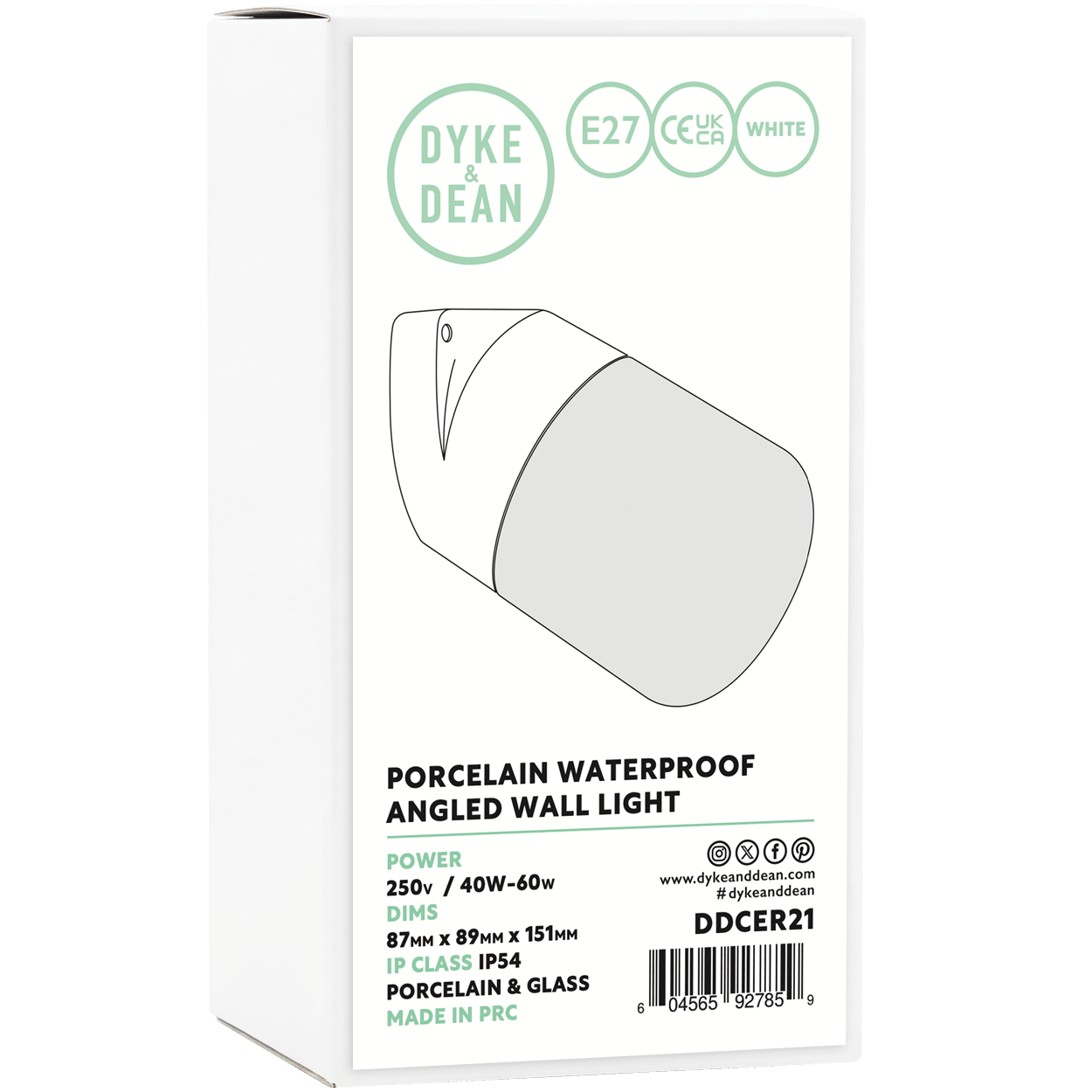 WHITE GLOBE PORCELAIN WATERPROOF ANGLED WALL LIGHT - DYKE & DEAN