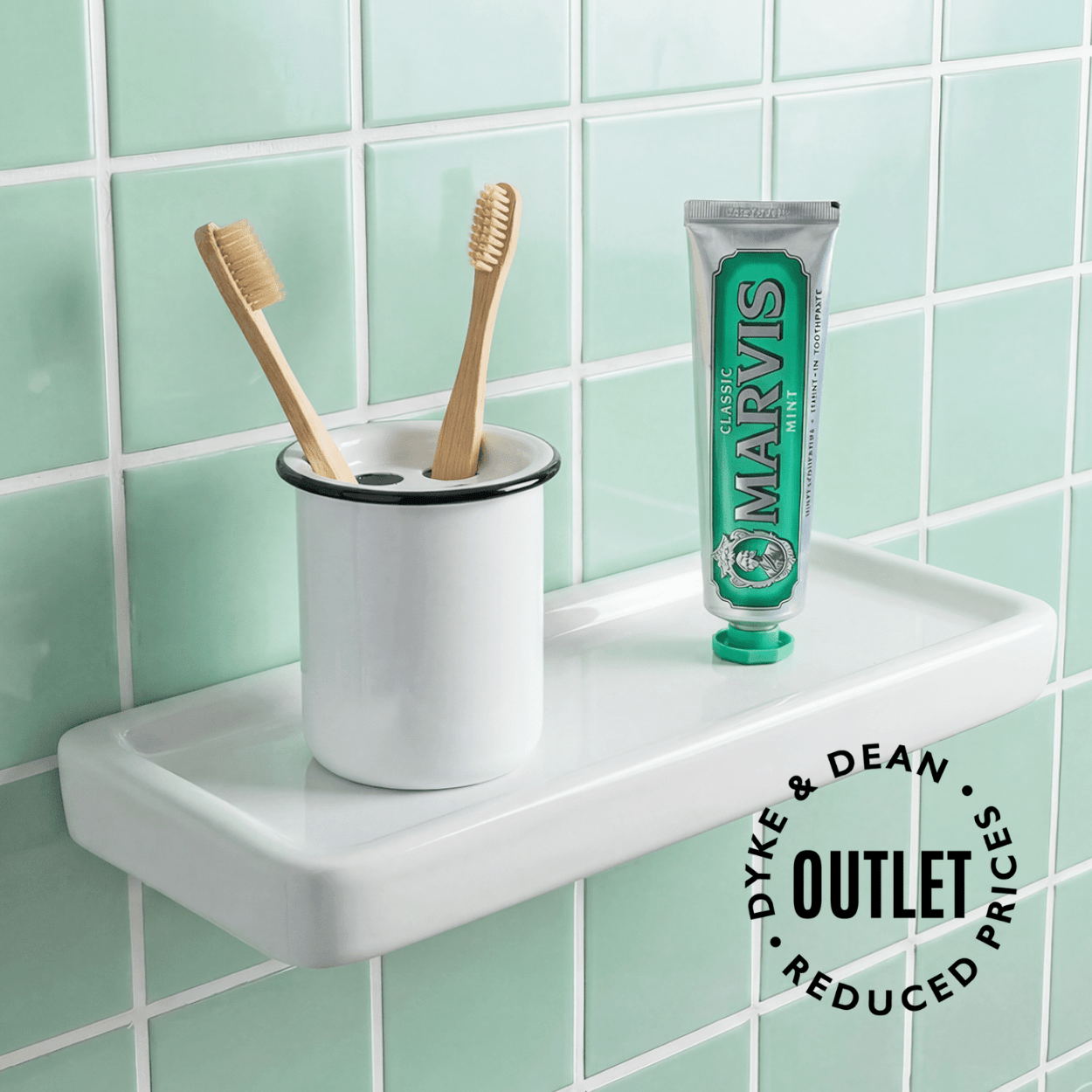 WHITE MEDIUM PORCELAIN WALL SHELF OUTLET - DYKE & DEAN