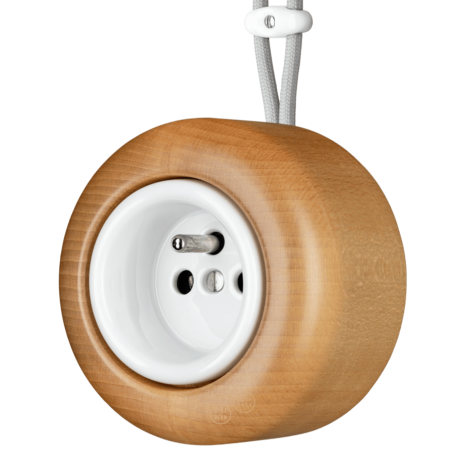 WOODEN PORCELAIN SURFACE MOUNTED FAGUS EURO PIN SOCKET - DYKE & DEAN