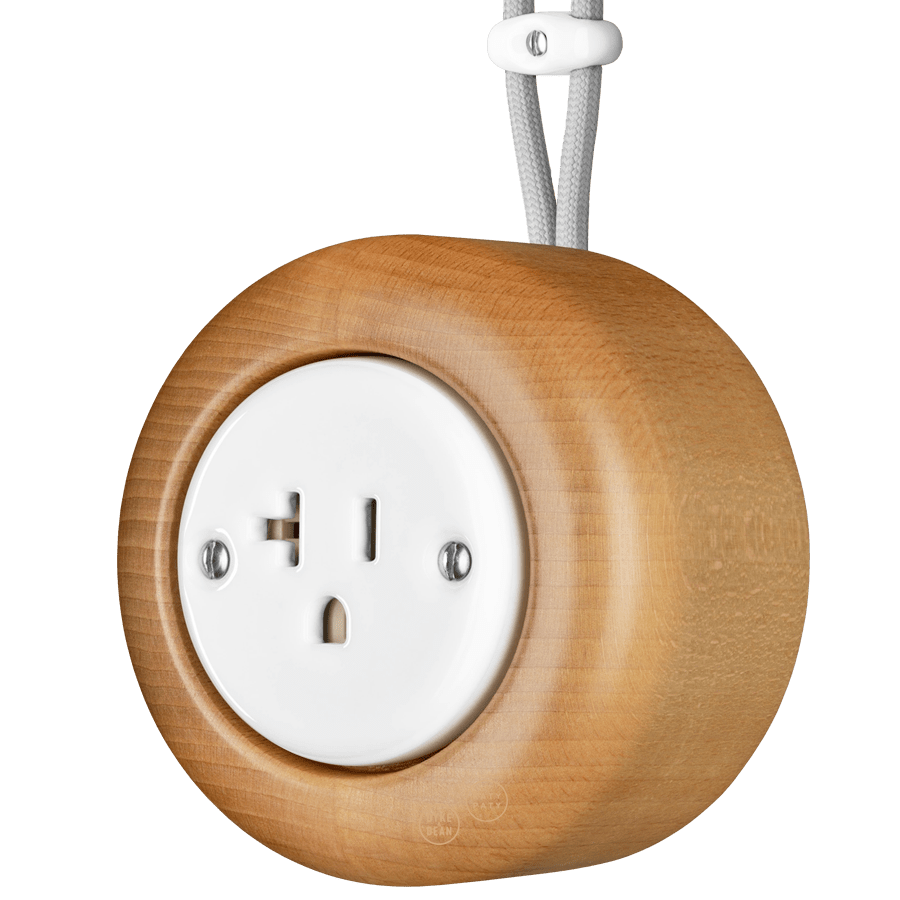 WOODEN PORCELAIN SURFACE MOUNTED FAGUS SOCKET USA 20AMP - DYKE & DEAN