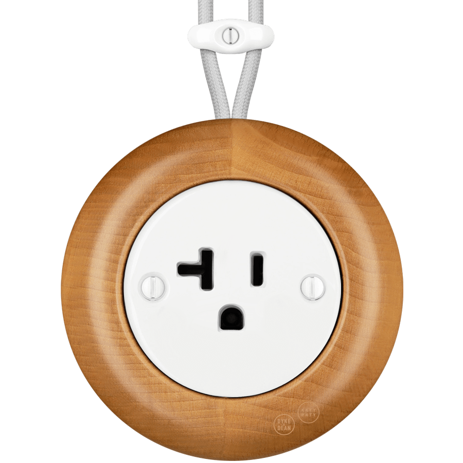 WOODEN PORCELAIN SURFACE MOUNTED FAGUS SOCKET USA 20AMP - DYKE & DEAN
