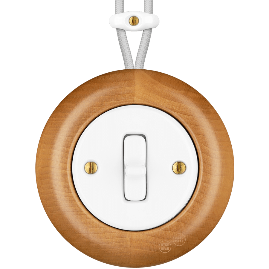 WOODEN PORCELAIN SURFACE MOUNTED FAGUS TOGGLE SWITCH - DYKE & DEAN