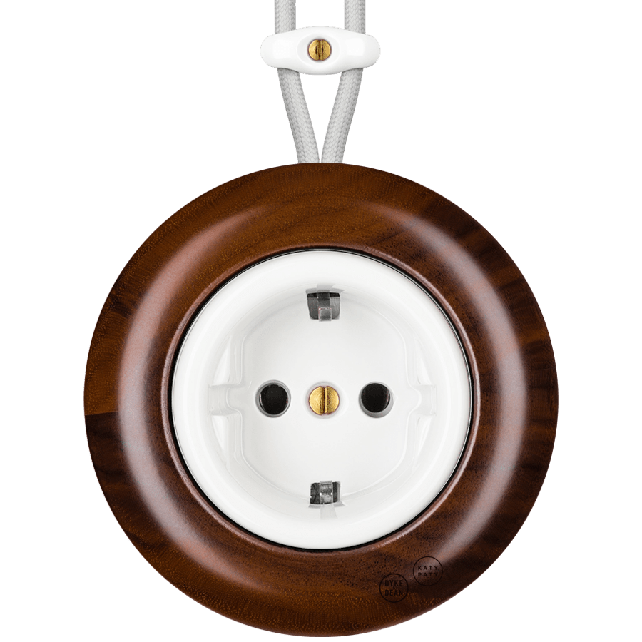 WOODEN PORCELAIN SURFACE MOUNTED NUC MAG SOCKET SCHUKO - DYKE & DEAN