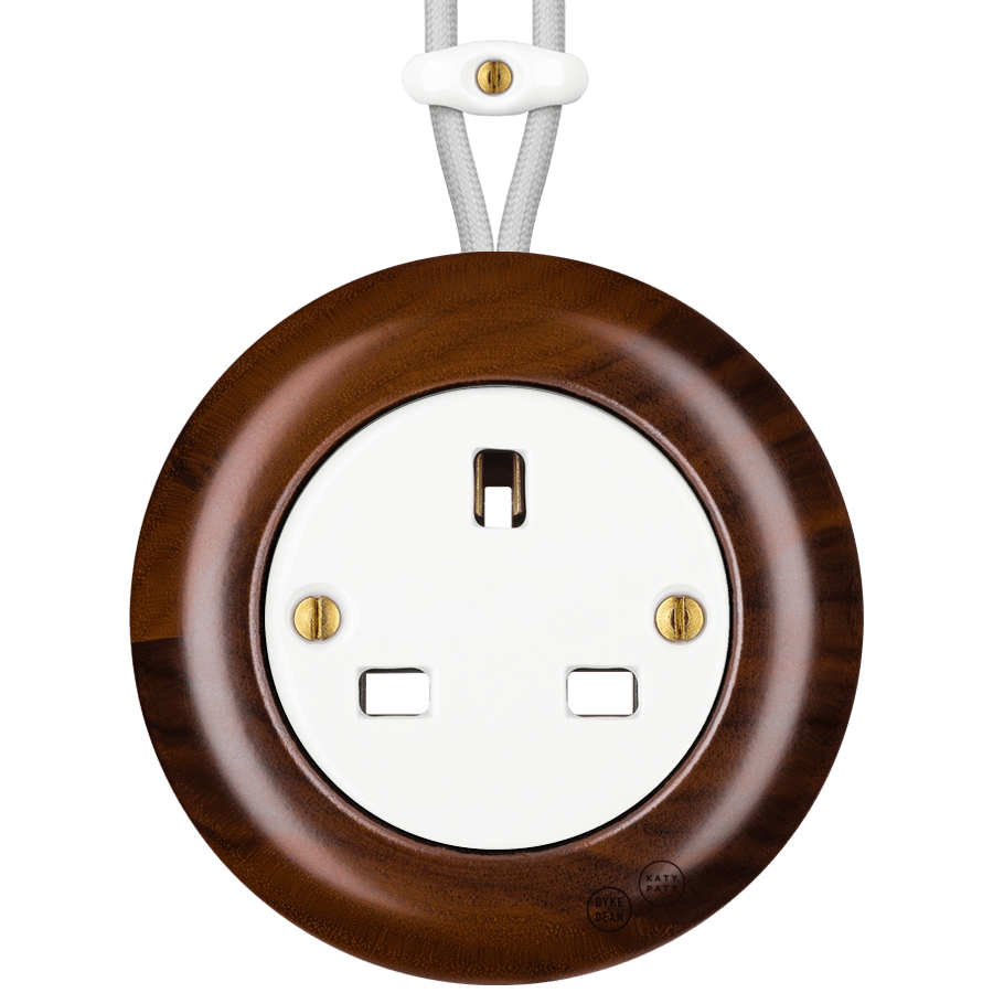 WOODEN PORCELAIN SURFACE MOUNTED NUC MAG SOCKET UK - DYKE & DEAN