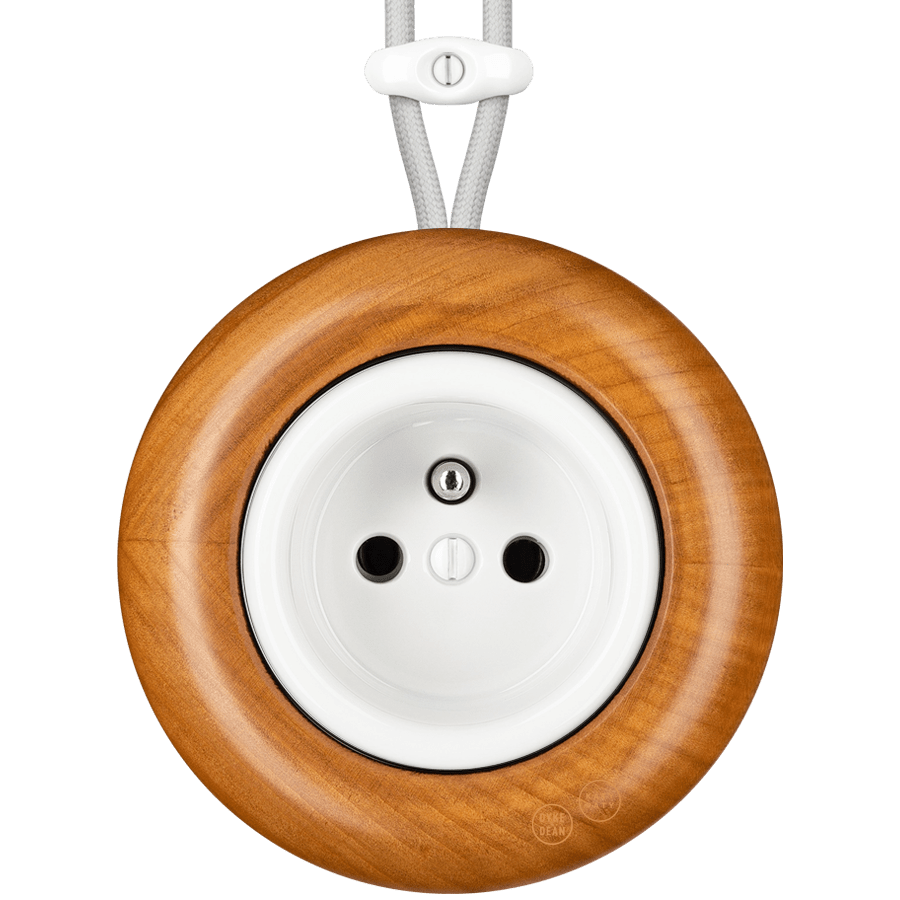 WOODEN PORCELAIN SURFACE MOUNTED PADELUS EURO PIN SOCKET - DYKE & DEAN
