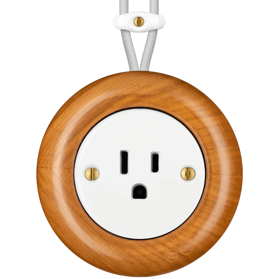 WOODEN PORCELAIN SURFACE MOUNTED PADELUS SOCKET USA 15AMP - DYKE & DEAN