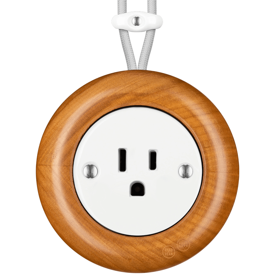 WOODEN PORCELAIN SURFACE MOUNTED PADELUS SOCKET USA 15AMP - DYKE & DEAN