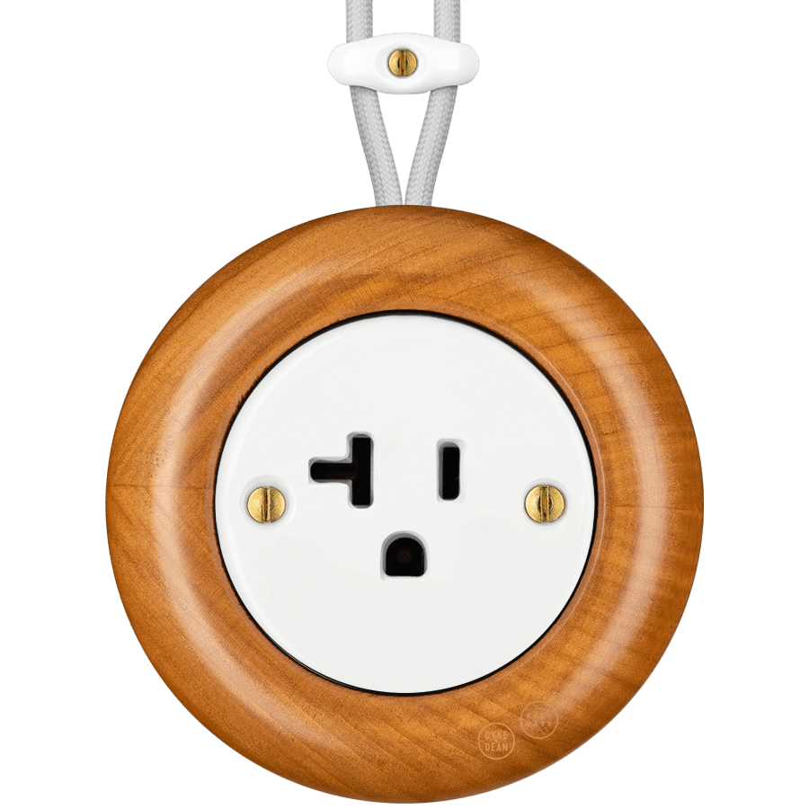 WOODEN PORCELAIN SURFACE MOUNTED PADELUS SOCKET USA 20AMP - DYKE & DEAN