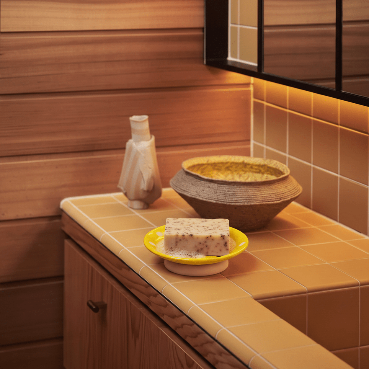 YELLOW MUSHROOM CERAMIC SOAP DISH - DYKE & DEAN