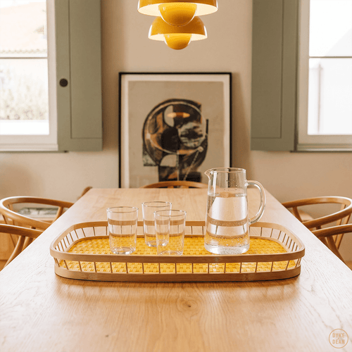 YELLOW RATTAN SERVING TRAY - DYKE & DEAN