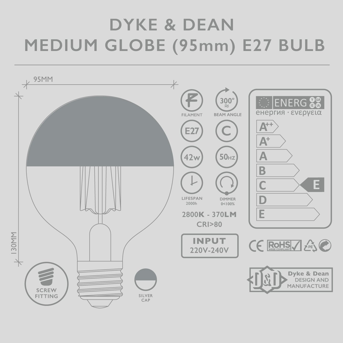 42W SILVER MEDIUM CAP BULB - DYKE & DEAN