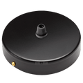 Black round metal single-cable ceiling rose shown at an angle