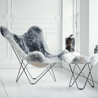 CUERO FLYING GOOSE STOOL GREY SHEEPSKIN - DYKE & DEAN