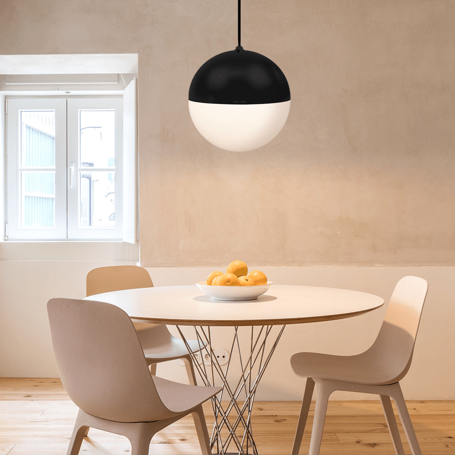 DOME CAPPED OPAL GLOBE PENDANT BLACK 400MM - DYKE & DEAN